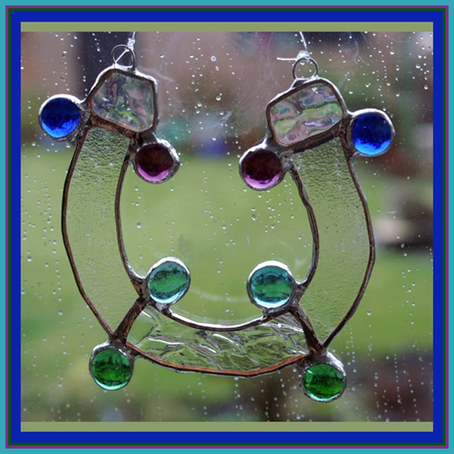Personalised Horseshoe Initials Stained Glass Suncatcher 