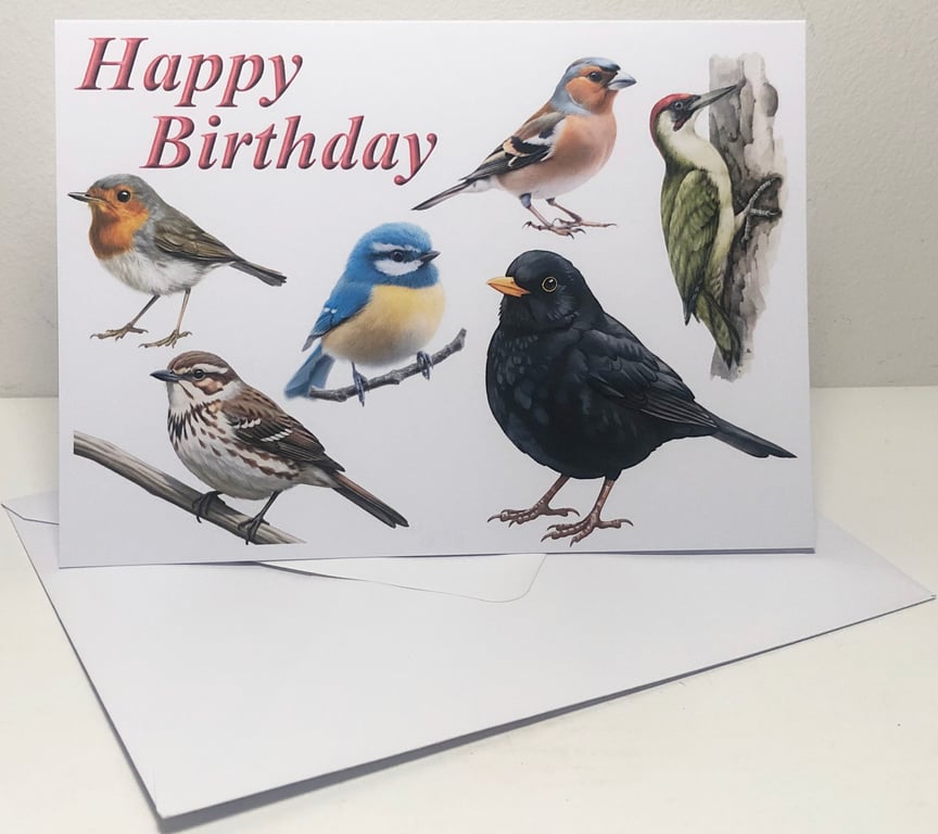 British Birds 5 x 7in Greeting Cards and Envelope: Happy Birthday or Plain