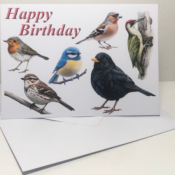 British Birds 5 x 7in Greeting Cards and Envelope: Happy Birthday or Plain