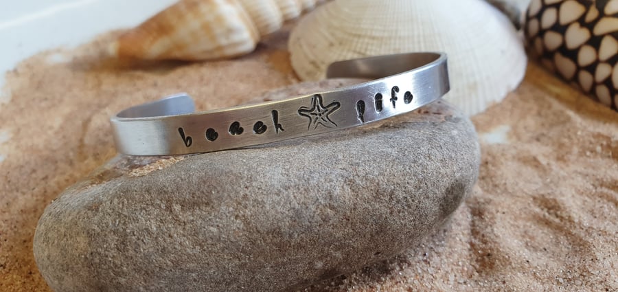 "Beach Life" Stamped Bangle, Cuff