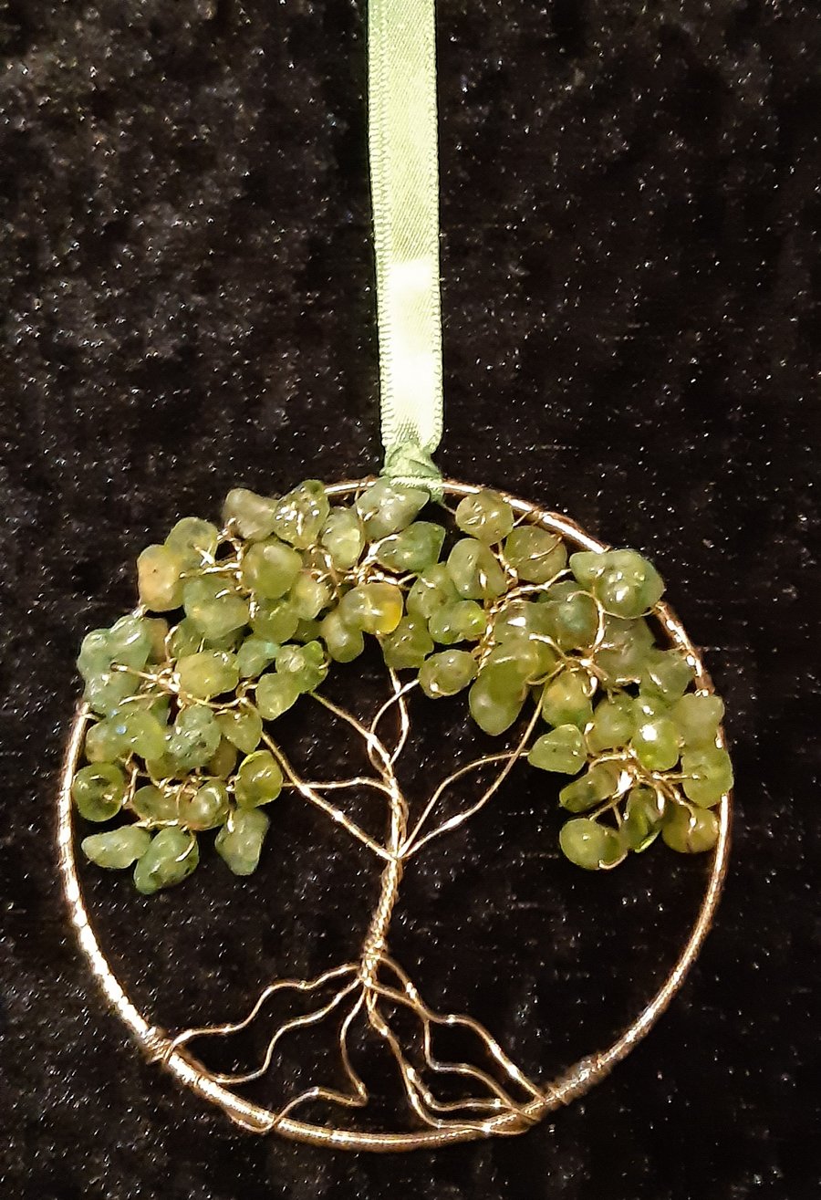   Peridot Crystal tree of life bangle hangers on a ribbon 
