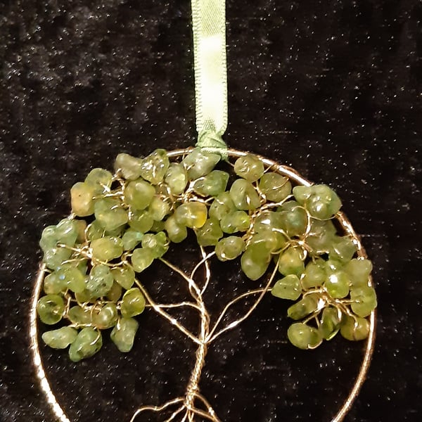   Peridot Crystal tree of life bangle hangers on a ribbon 