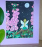 Illustration of a Fairy sitting on a log amongst the foxgloves at night.   - Image 8