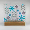 Fused glass retro panel with oak base 