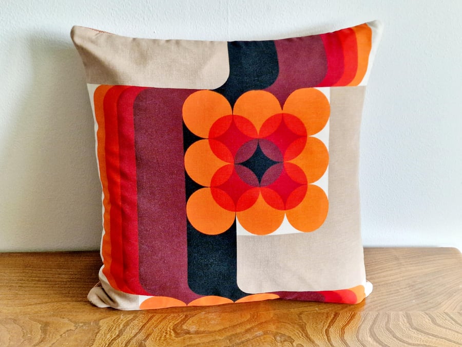 Handmade geometric  pattern cushion cover vintage 1960s 1970s fabric