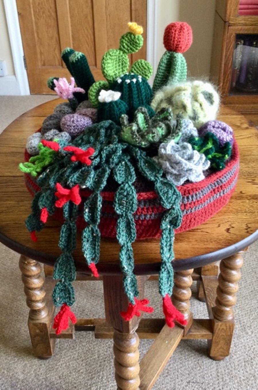 Crocheted cactus and succulent plant home decoration
