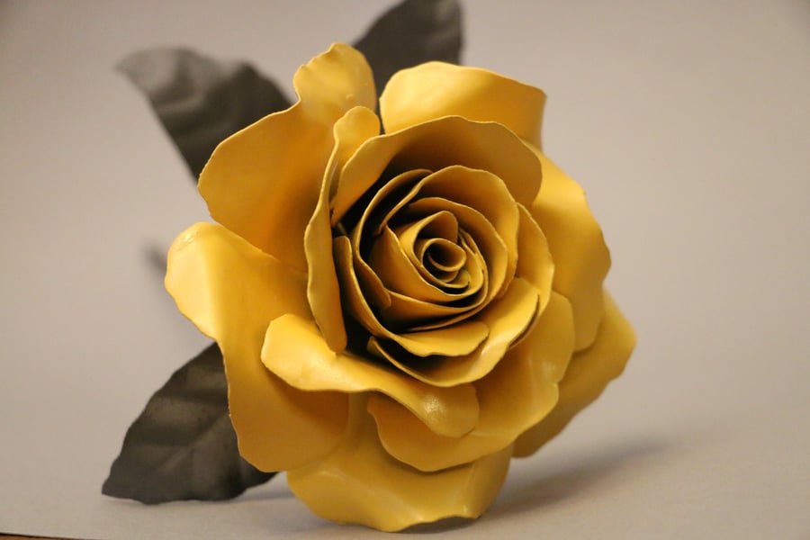 Yellow steel metal handmade rose, flower Sculpture for loved one