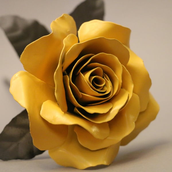 Yellow steel metal handmade rose, flower Sculpture for loved one