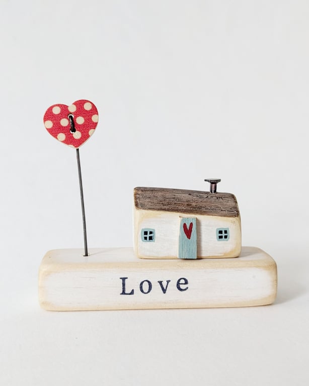 Little Wooden Painted House and Base in a Bag