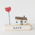 Little Wooden Painted House and Base in a Bag