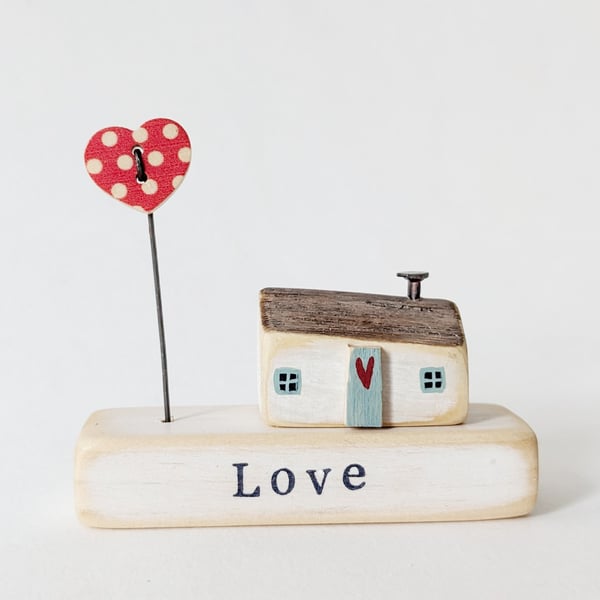 Little Wooden Painted House and Base in a Bag