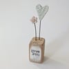 Heart with Little Flower in a Stamped Wood Block 'Love You'
