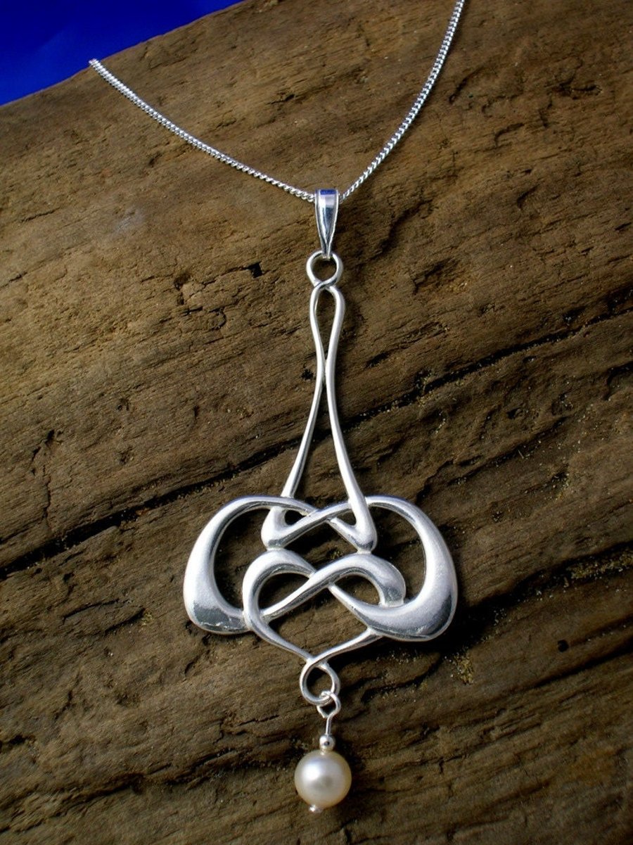 Art Nouveau Silver Pendant, Celtic Necklace, Ha... - Folksy