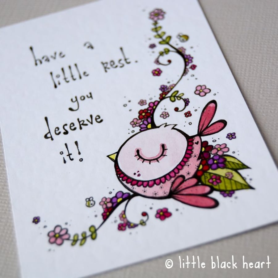 restful bird - original aceo