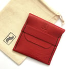 Red Leather Crossbar Coin and Card Purse