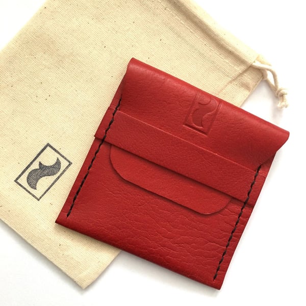 Red Leather Crossbar Coin and Card Purse