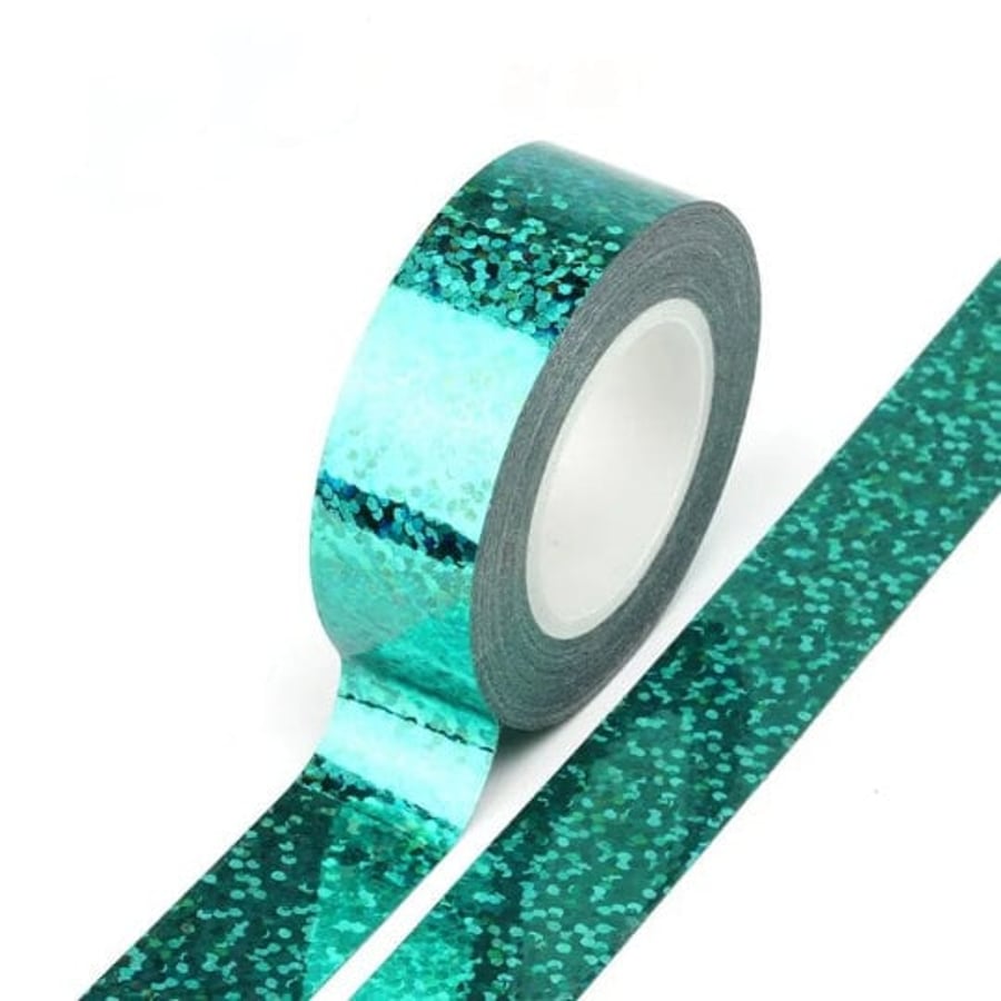 Turquoise Solid Foil Holographic Glitter Effect Washi Tape Decorative Self Adhes