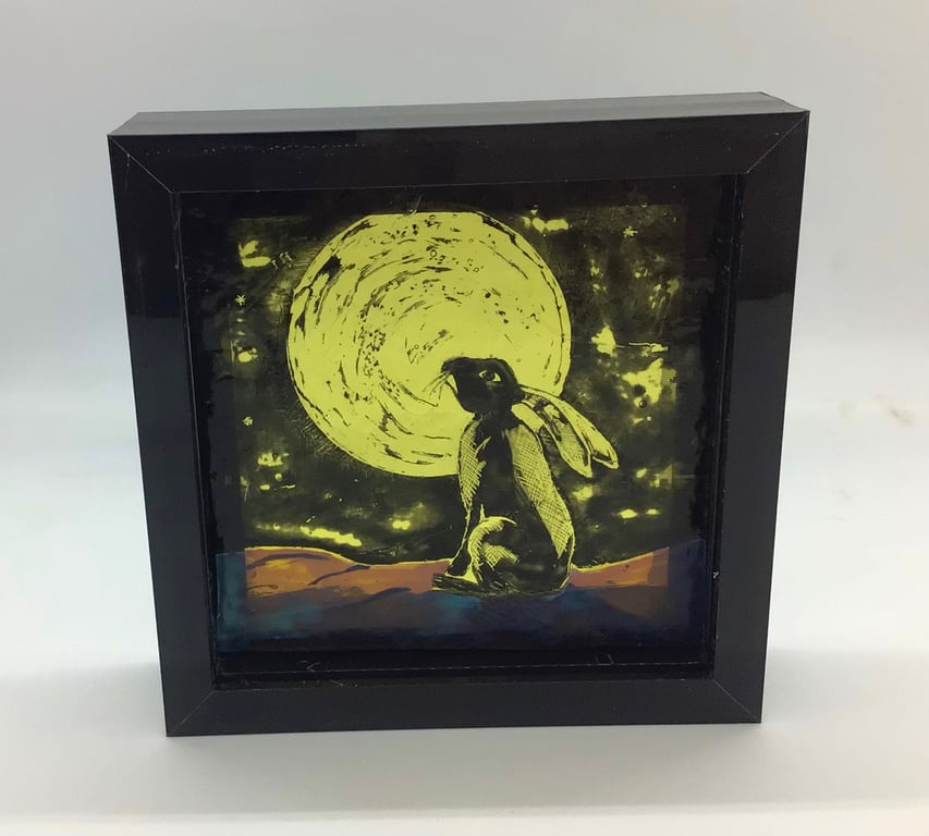 Moonlight hare - stained glass mini panel