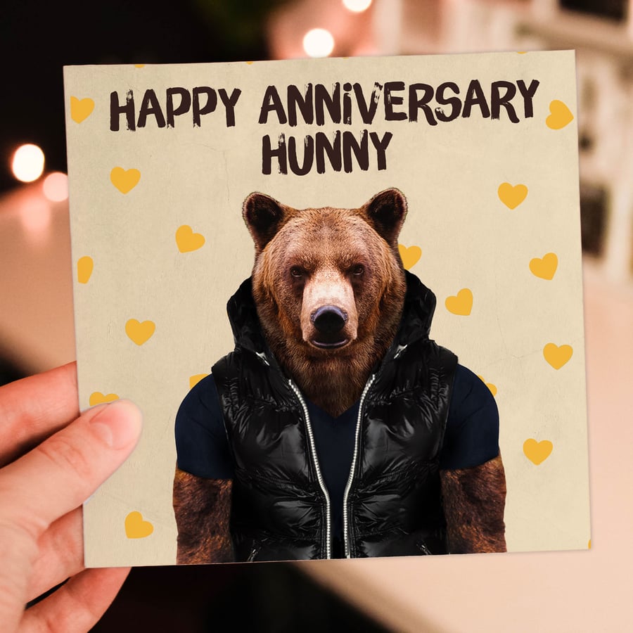 Bear anniversary card: Happy anniversary hunny - Animalyser