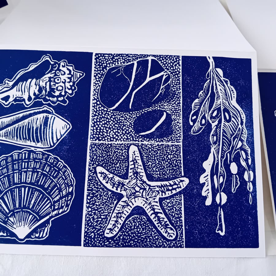 Beach finds linocut card (Perfectly Imperfect)