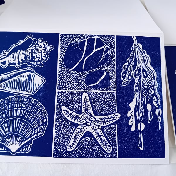 Beach finds linocut card (Perfectly Imperfect)
