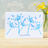 Happy Birthday Card, Cow Parsley Seed heads and butterflies, Cyanotype Art Card