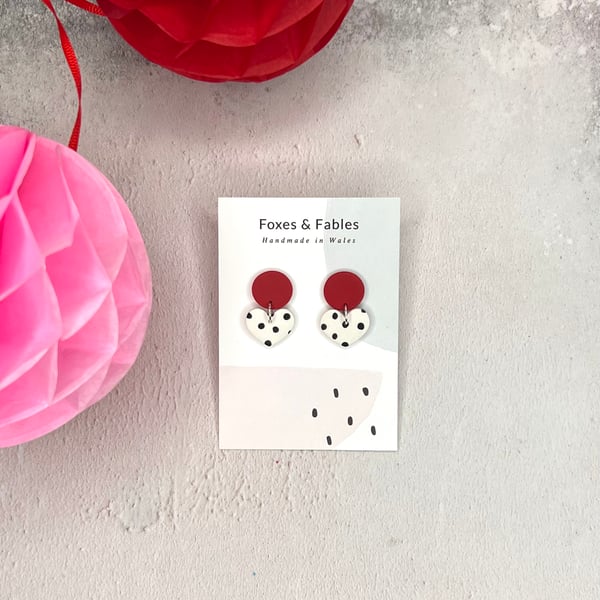 Polka dot Valentine’s Day heart earrings 