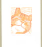Happy Ginger Cat - Original linocut print - Image 2