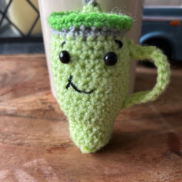 Handmade Green Stanley Cup Keyring – Wool with Safety Eyes (3 Inches Tall)