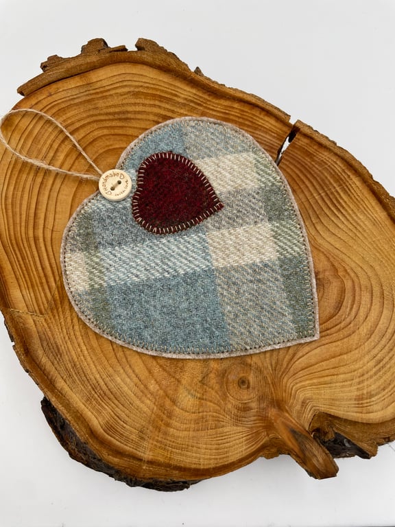 Heart shape appliqué tweed mug rug, coaster