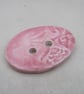 Large Shell Pink Brocade Oval Handmade Ceramic Button - Image 2