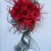 Burgundy Wine Rose Flower Feather Pearl Hair Clip Accessory Wedding Rockabilly