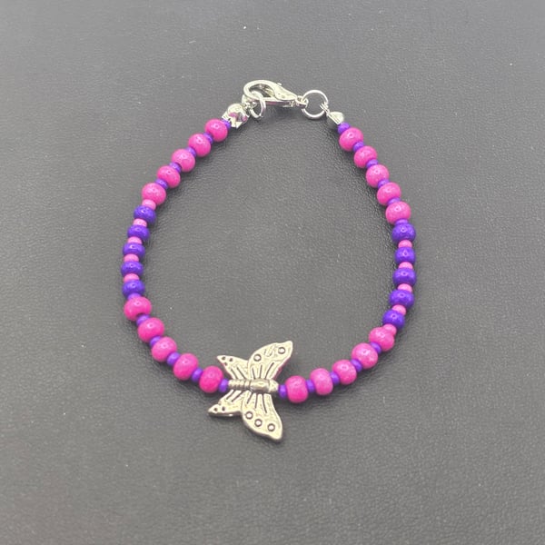 Kids Pink and Purple butterfly bracelet 