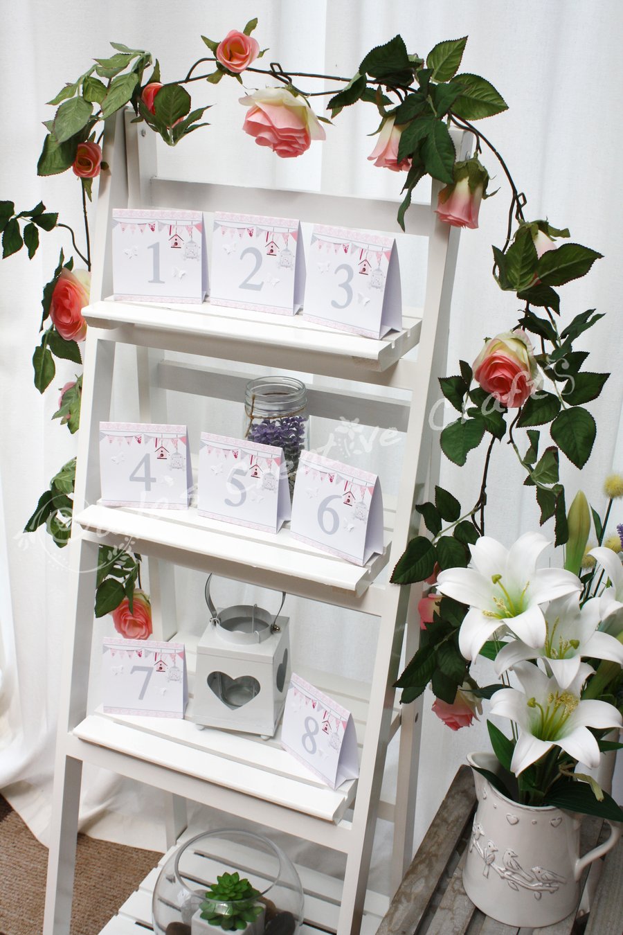 Vintage Birdcage Double Sided Table Numbers - Pink & Grey