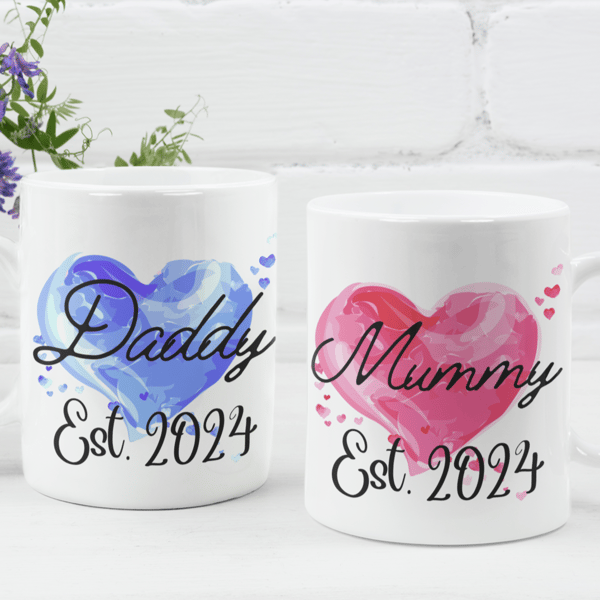 Mummy And Daddy Set Of Two Mugs New Parents 2024 Mugs Couple Gift Cute Baby 