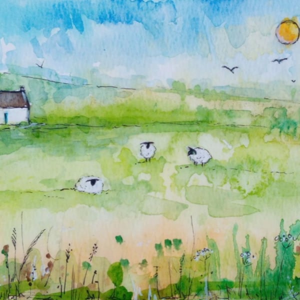 ,LITTLE BOTHY ON HILL TOP FARM, Original watercolour painting