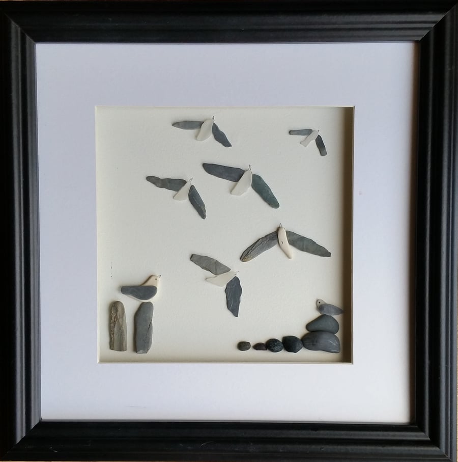 Sea Glass Seagulls in Flight, Made in Cornwall,