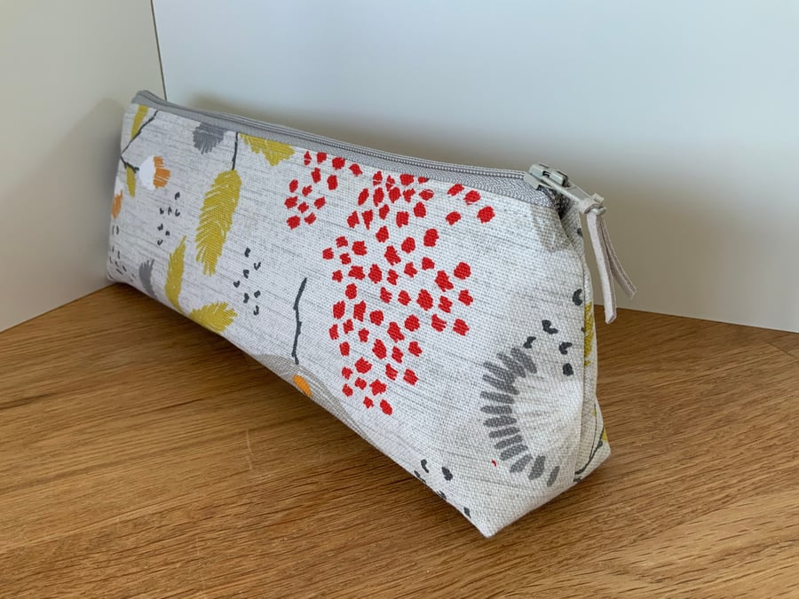 Fabric Brush Case, Pencil Case, Cosmetic Bag, Zipped Purse, Scandi, Grey