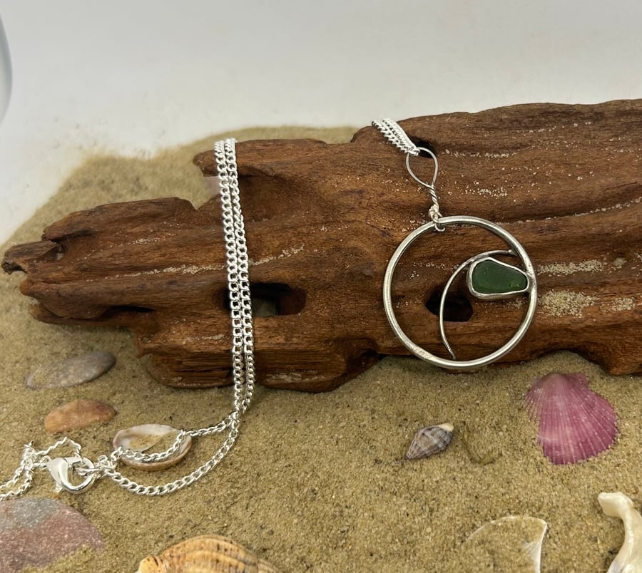 Stunning sea glass and sterling silver pendant