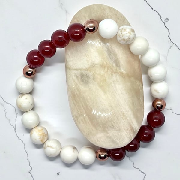 Carnelian and Cream Magnesite Bracelet