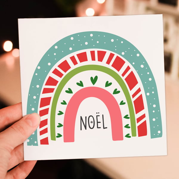 Rainbow Christmas card: Noel