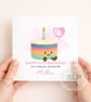Personalised Girls Birthday Card Cute Rainbow Cake Card Custom Age & Name