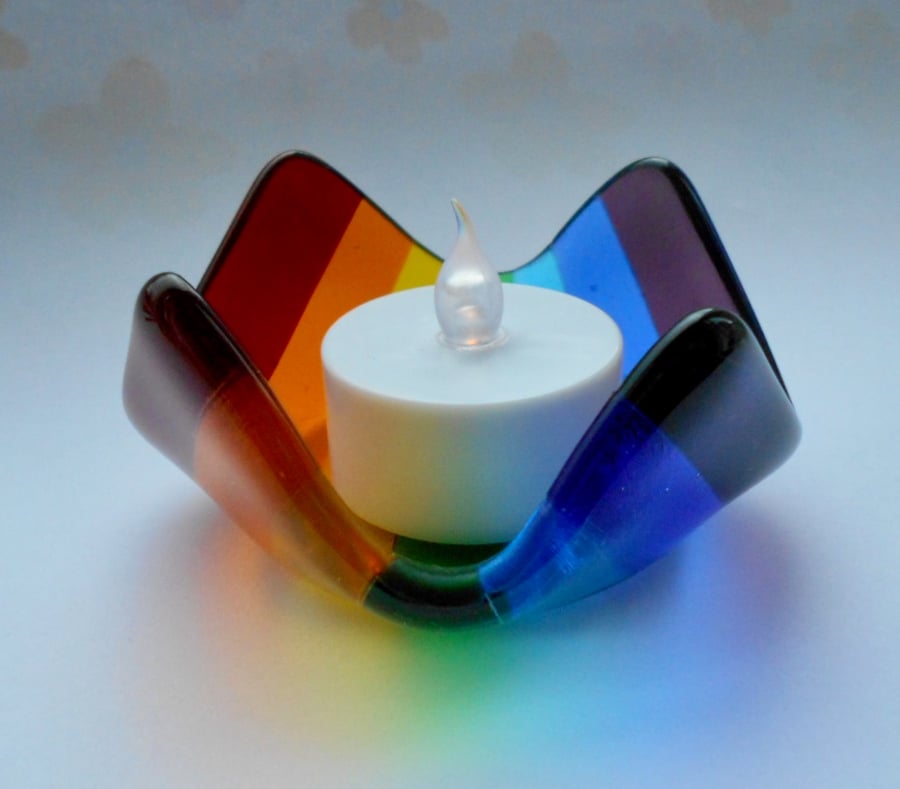 Rainbow Fused Glass Tealight Holder