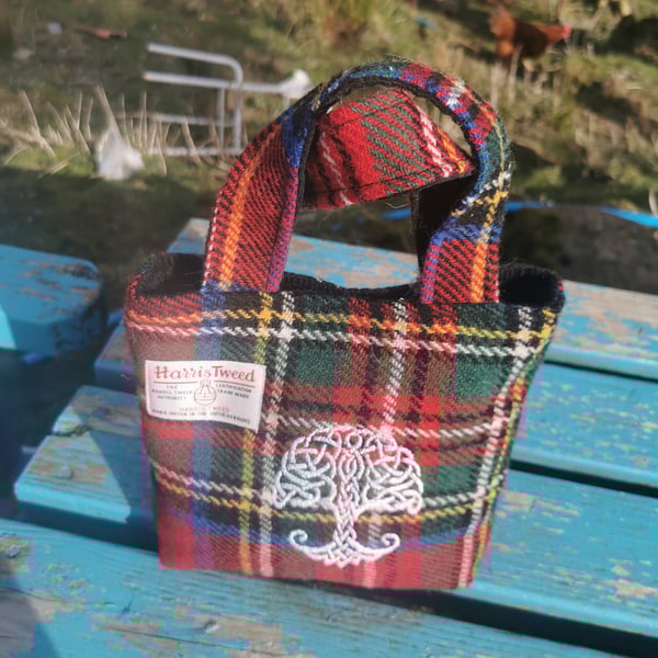 Royal Stewart Tartan Handbag with embroidered celtic tree 