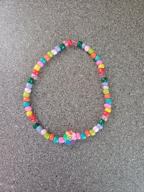 Colourful flower seed beaded bracelet, flower bracelet, colourful bracelet