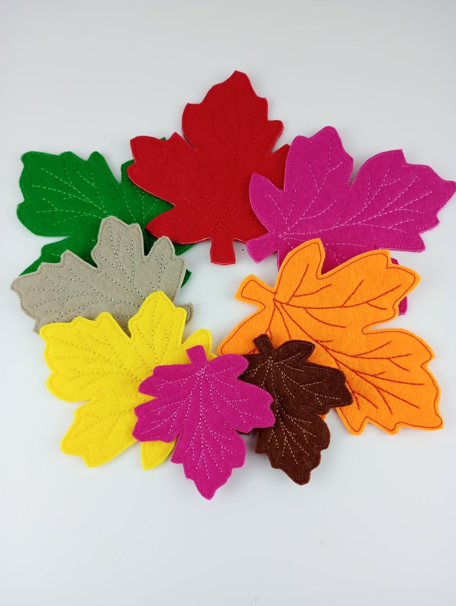 Set of 8  Reversible Sycamore or Maple Felt Leaves sizes from 5 to 3 inches