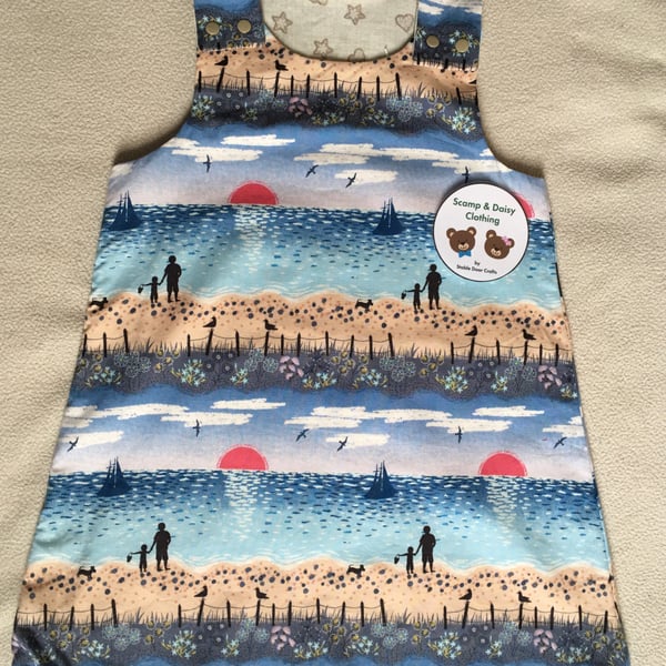 Age 3 year, Reversible Pinafore Dress - beach