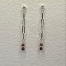 Paperclip chain drop earrings with pink and plum tourmaline stones