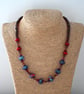 red lampwork glass and garnet beaded necklace - Image 4