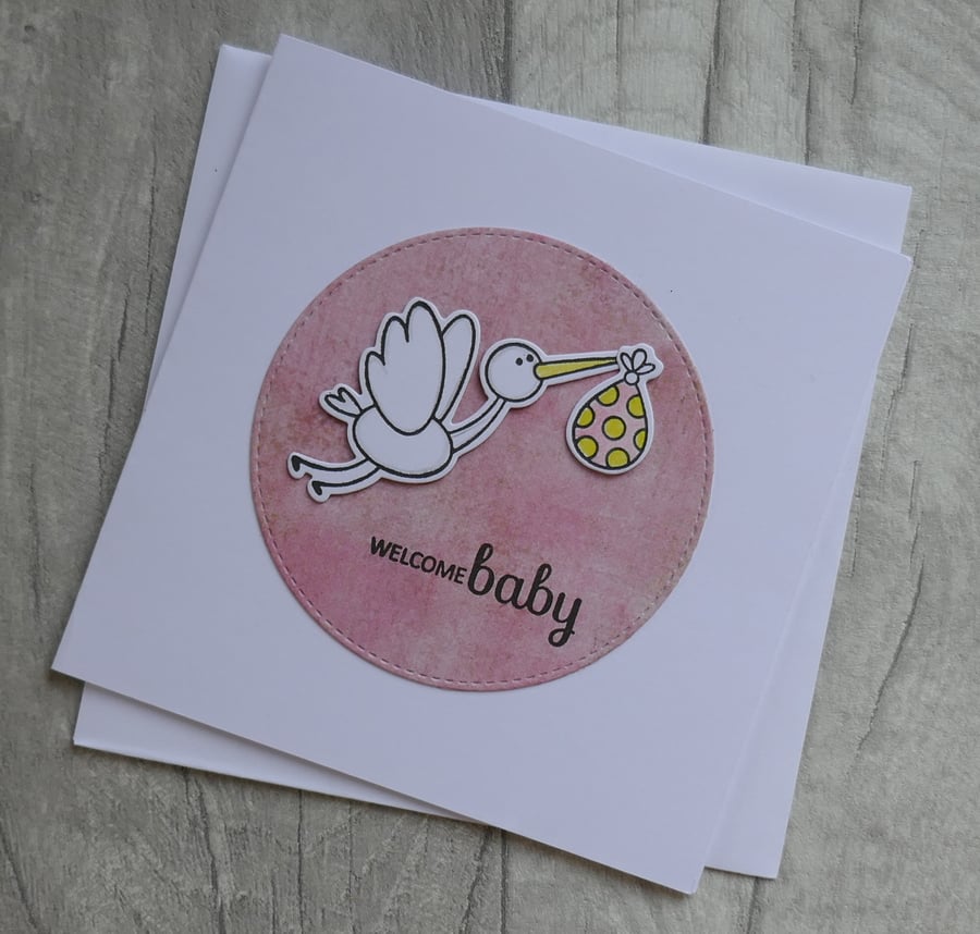 Welcome Baby - Stork and Baby Bundle - Baby Girl Card